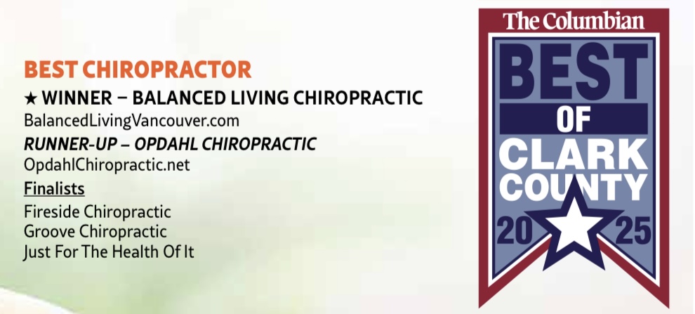 Best of Clark County 2025 chiropractic finalists list featuring Groove Chiropractic among the top chiropractors in Vancouver, WA, recognized by The Columbian.